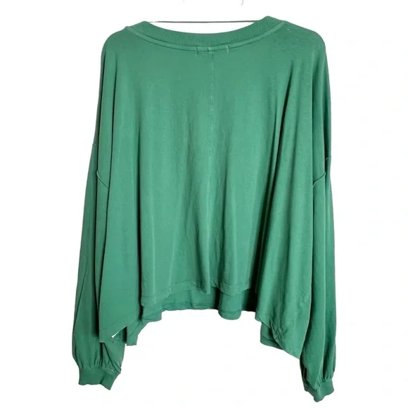 Free People We the Free Buffy T Shirt Size L Womens Green Oversize Cropped - Picture 4 of 8